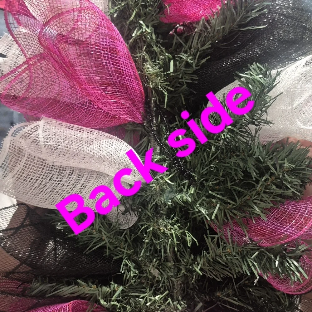 Pink and Black Monster Wreath Swag Halloween Front Door Decor